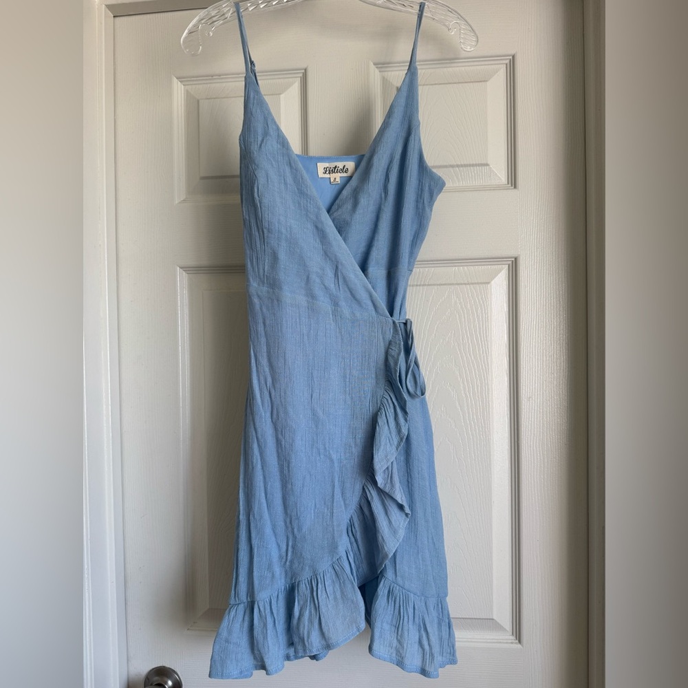 Listicle Women’s Baby Blue Wrap Dress Ruffle Fit And Flare Sz Small Sun Dress